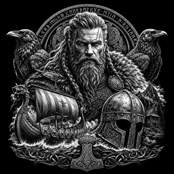 14 - Viking with crown, ship and helmet